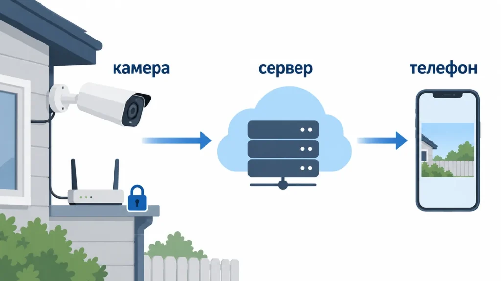 Как подключить камеру к телефону через P2P: камера, сервер производителя, телефон