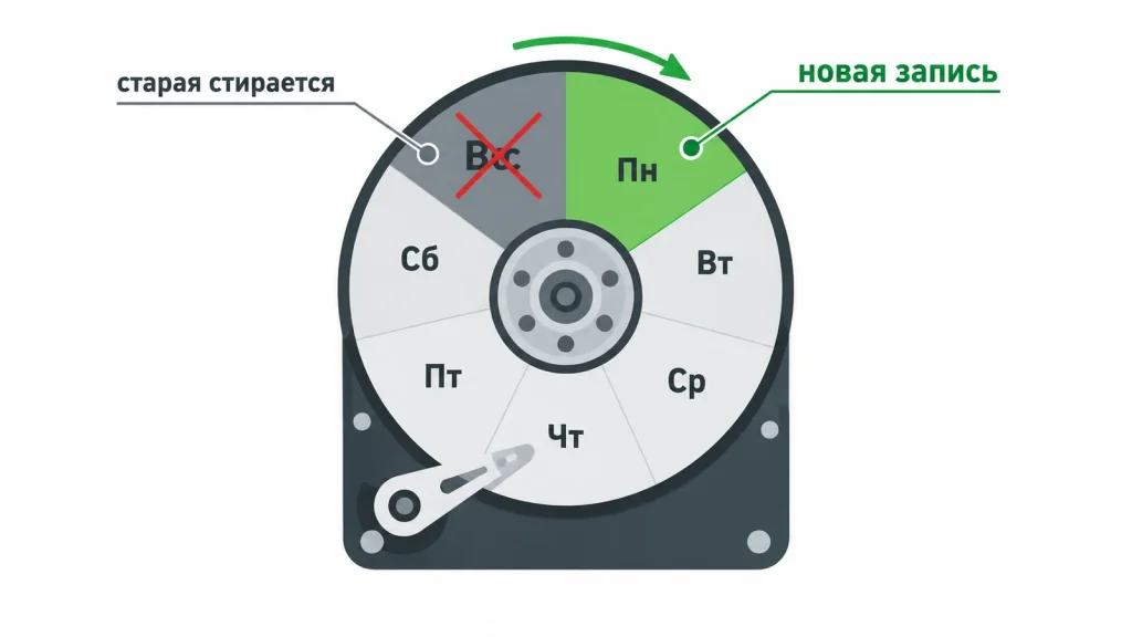 Сколько хранится запись: схема кольцевой записи на диске регистратора